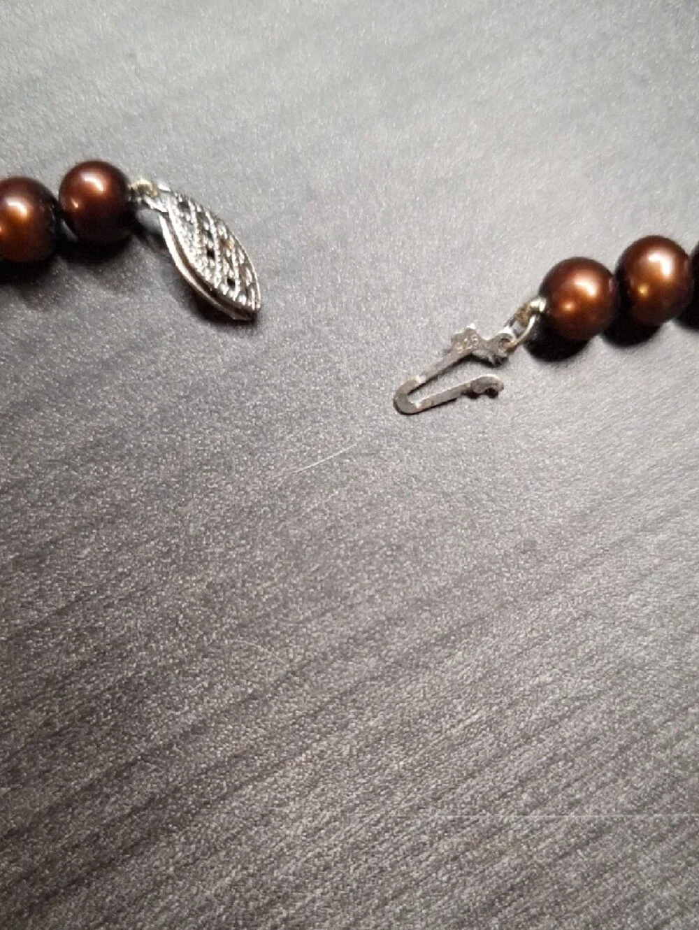 925 Chocolate Brown Pearl Necklace Sterling Silver Fishhook Clasp ISP‎ China VTG